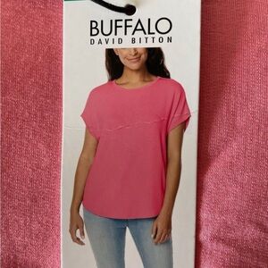 NWT Buffalo David Bitton Ladies' French Terry Short Sleeve Top.Color Pink Punch.